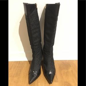 Fendi Logo Knee-High Black Boots